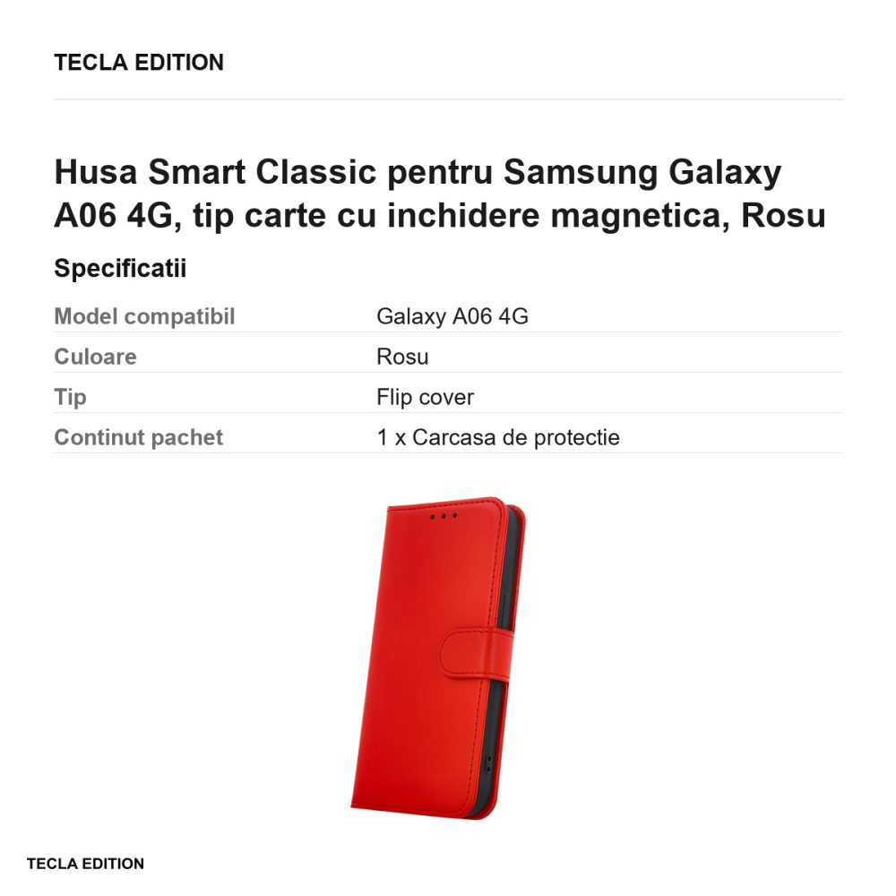 Husa Smart Classic pentru Samsung Galaxy A06 4G, tip carte cu inchidere magnetica, Rosu [3]