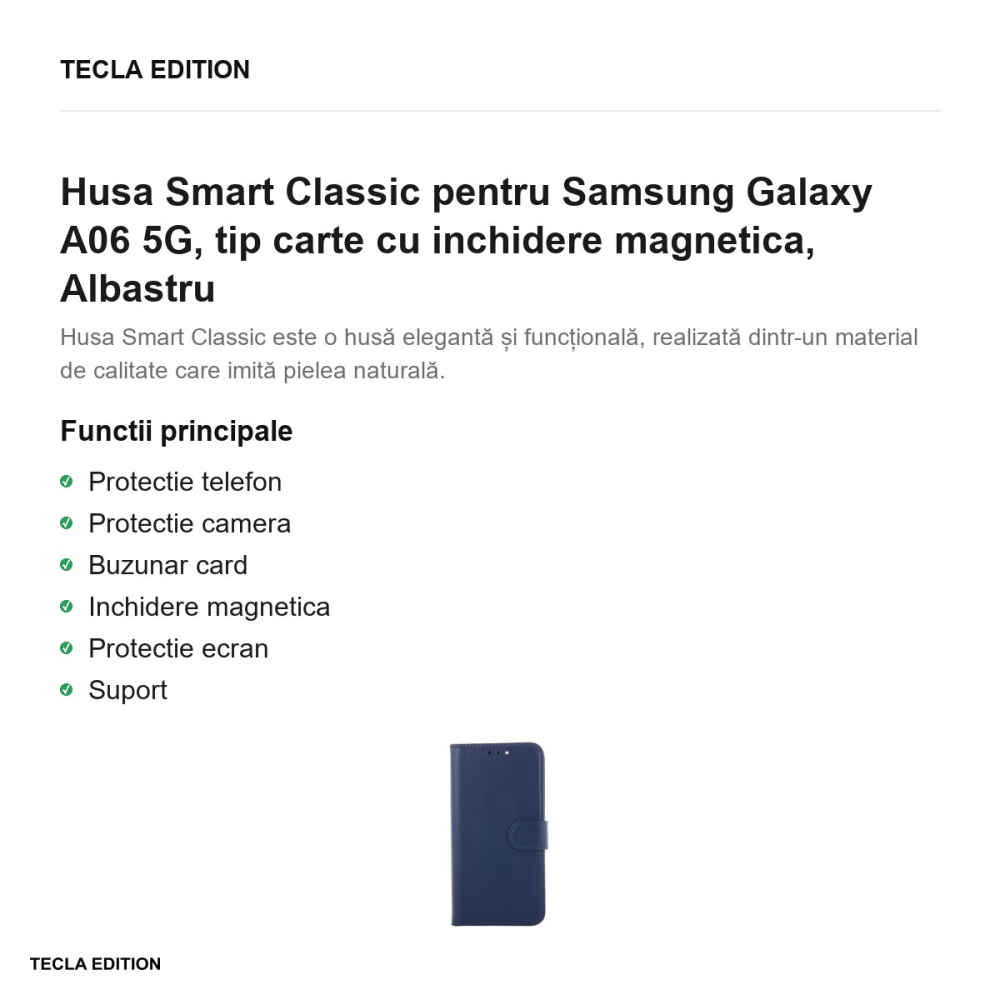 Husa Smart Classic pentru Samsung Galaxy A06 5G, tip carte cu inchidere magnetica, Albastru [2]