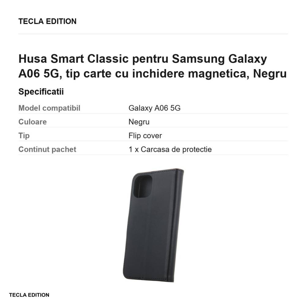 Husa Smart Classic pentru Samsung Galaxy A06 5G, tip carte cu inchidere magnetica, Negru [3]