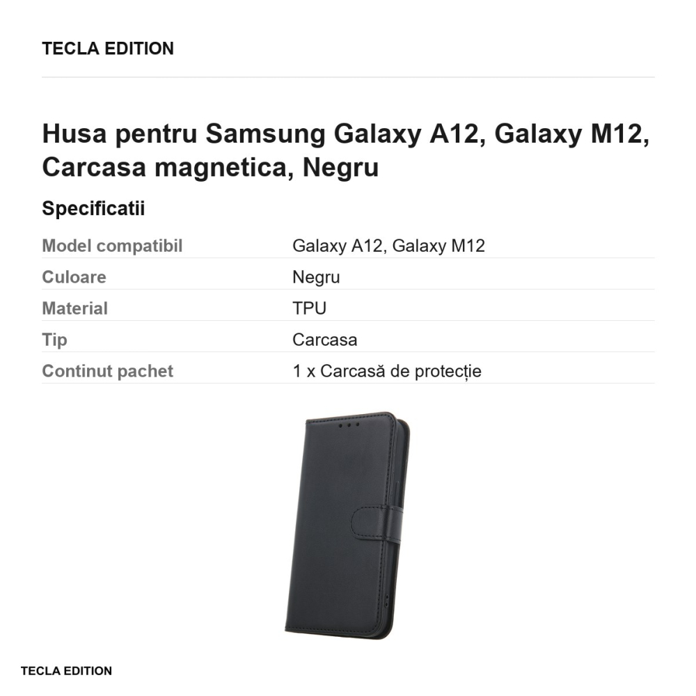 Husa Smart Classic pentru Samsung Galaxy A12, Galaxy M12, tip carte cu inchidere magnetica, Negru [3]