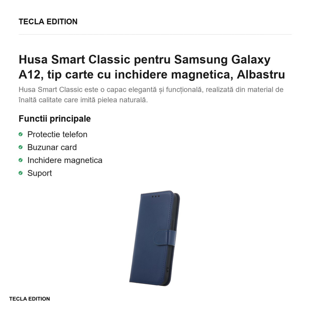 Husa Smart Classic pentru Samsung Galaxy A12, tip carte cu inchidere magnetica, Albastru [2]