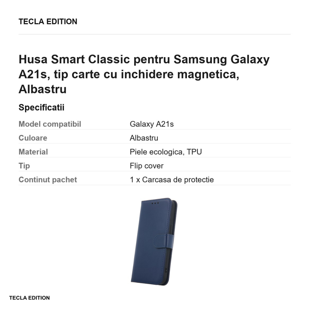 Husa Smart Classic pentru Samsung Galaxy A21s, tip carte cu inchidere magnetica, Albastru [3]