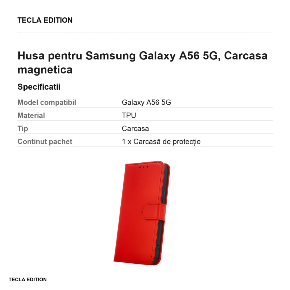 Husa Smart Classic pentru Samsung Galaxy A56 5G, tip carte cu inchidere magnetica, Rosu [3]