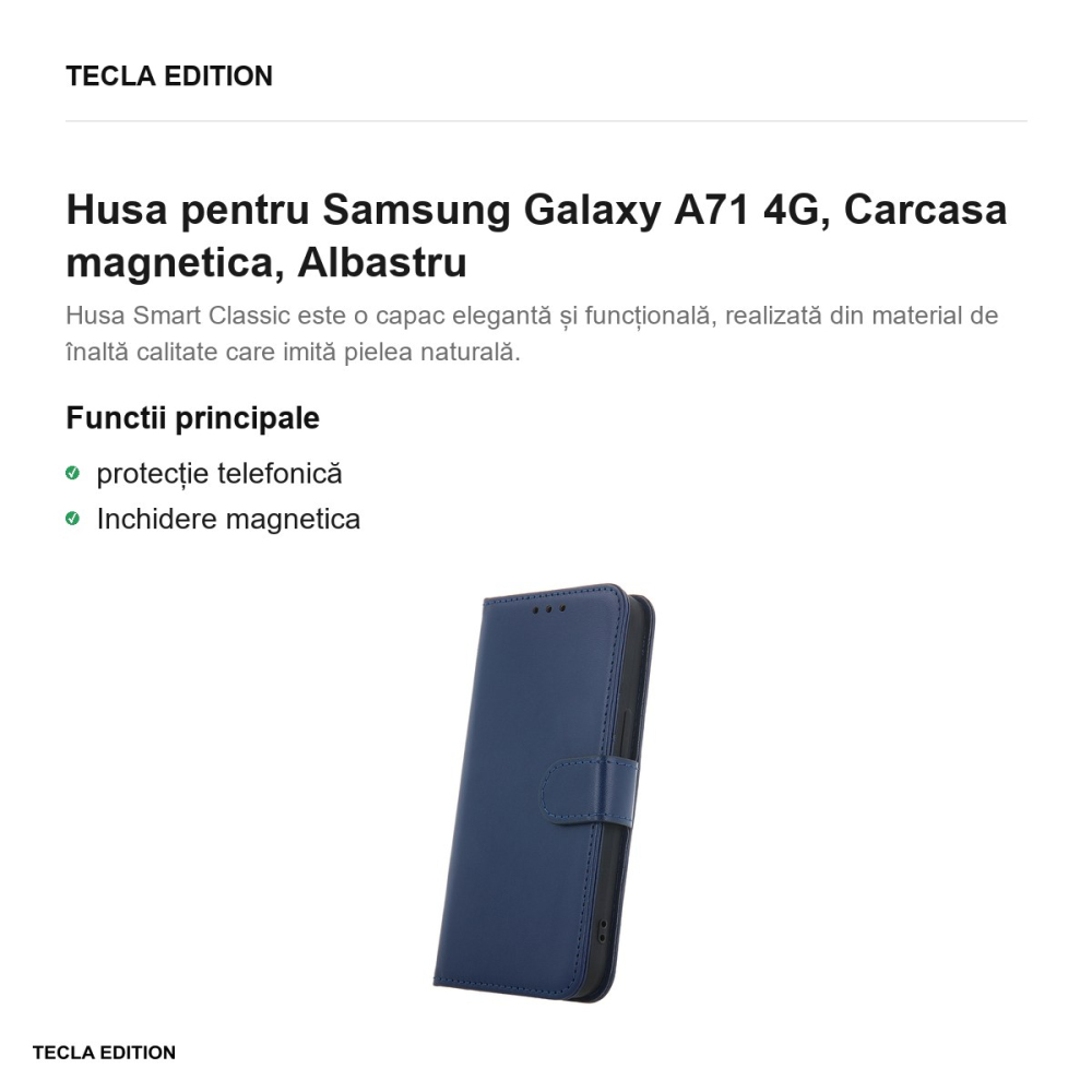 Husa Smart Classic pentru Samsung Galaxy A71 4G, tip carte cu inchidere magnetica, Albastru [2]