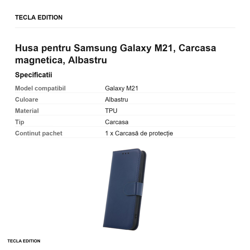 Husa Smart Classic pentru Samsung Galaxy M21, tip carte cu inchidere magnetica, Albastru [3]