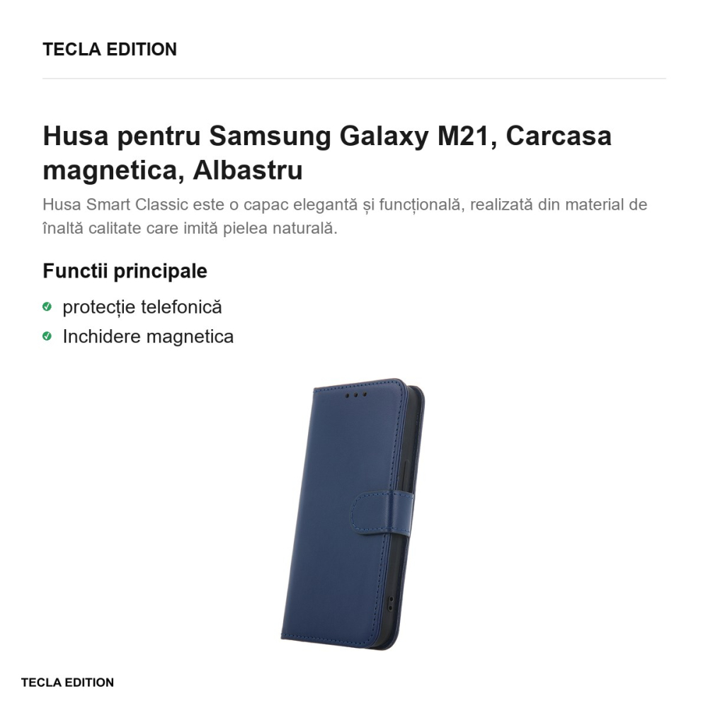 Husa Smart Classic pentru Samsung Galaxy M21, tip carte cu inchidere magnetica, Albastru [2]