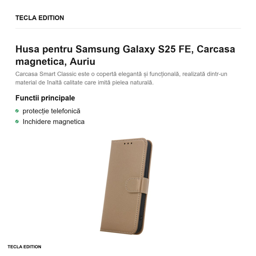 Husa Smart Classic pentru Samsung Galaxy S25 FE, tip carte cu inchidere magnetica, Auriu [2]