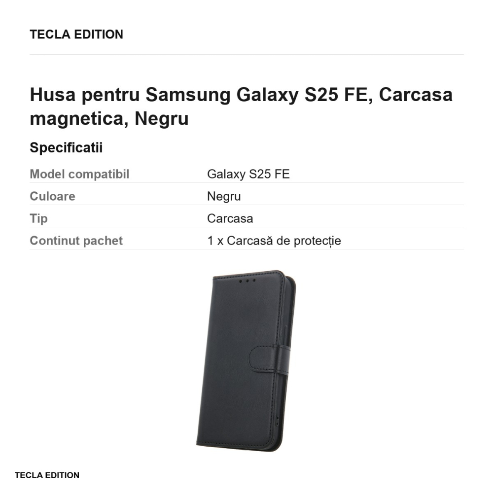 Husa Smart Classic pentru Samsung Galaxy S25 FE, tip carte cu inchidere magnetica, Negru [3]