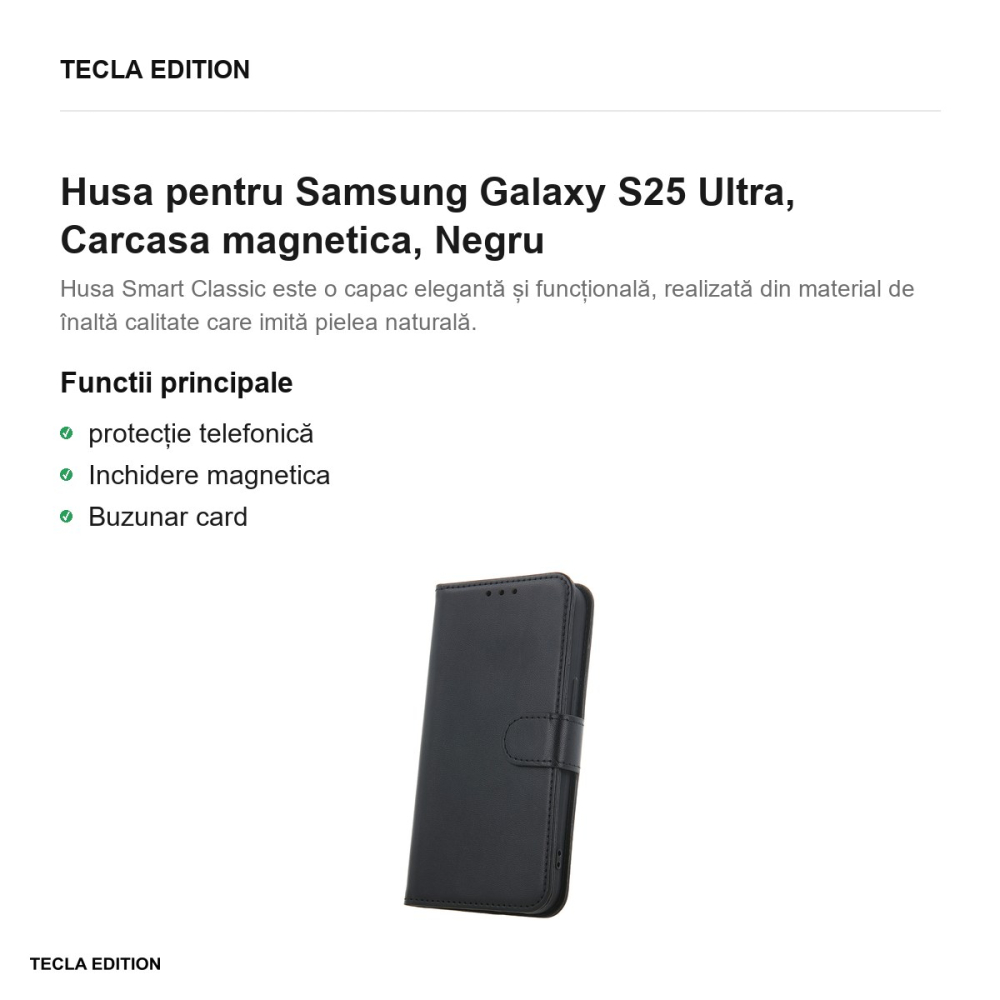 Husa Smart Classic pentru Samsung Galaxy S25 Ultra, tip carte cu inchidere magnetica, Negru [2]