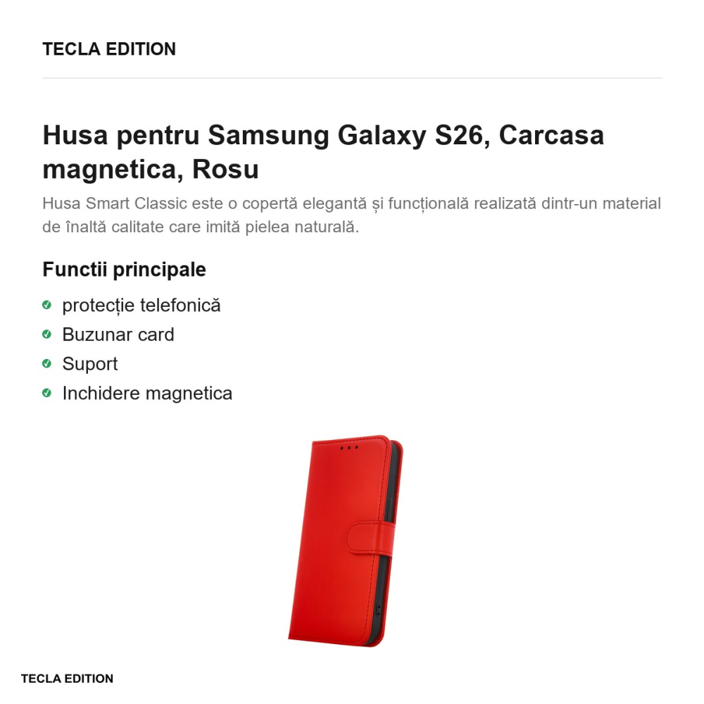 Husa Smart Classic pentru Samsung Galaxy S26, tip carte cu inchidere magnetica, Rosu [2]