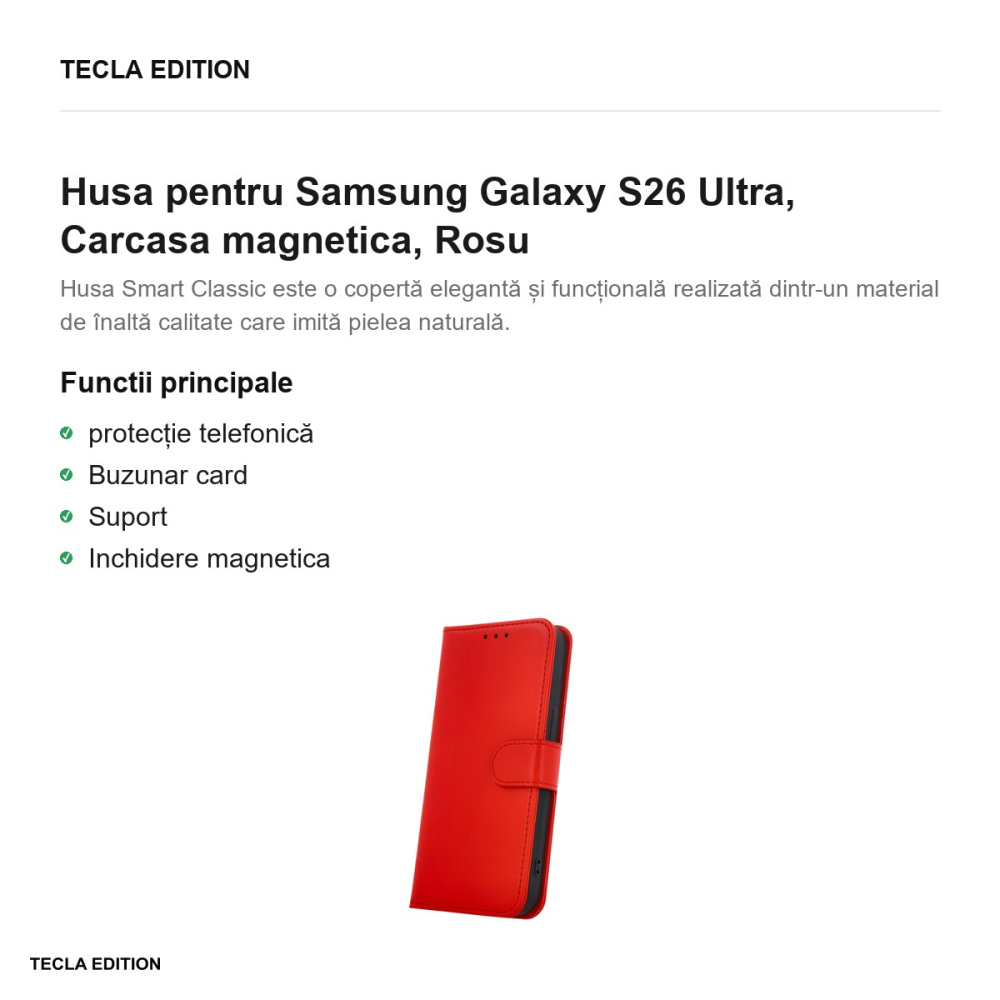 Husa Smart Classic pentru Samsung Galaxy S26 Ultra, tip carte cu inchidere magnetica, Rosu [2]