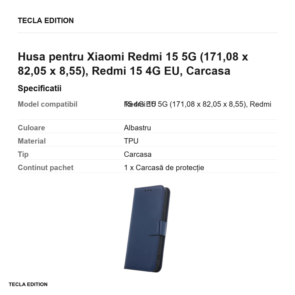 Husa Smart Classic pentru Xiaomi Redmi 15 5G, Redmi 15 4G EU, tip carte cu inchidere magnetica, Albastru [3]