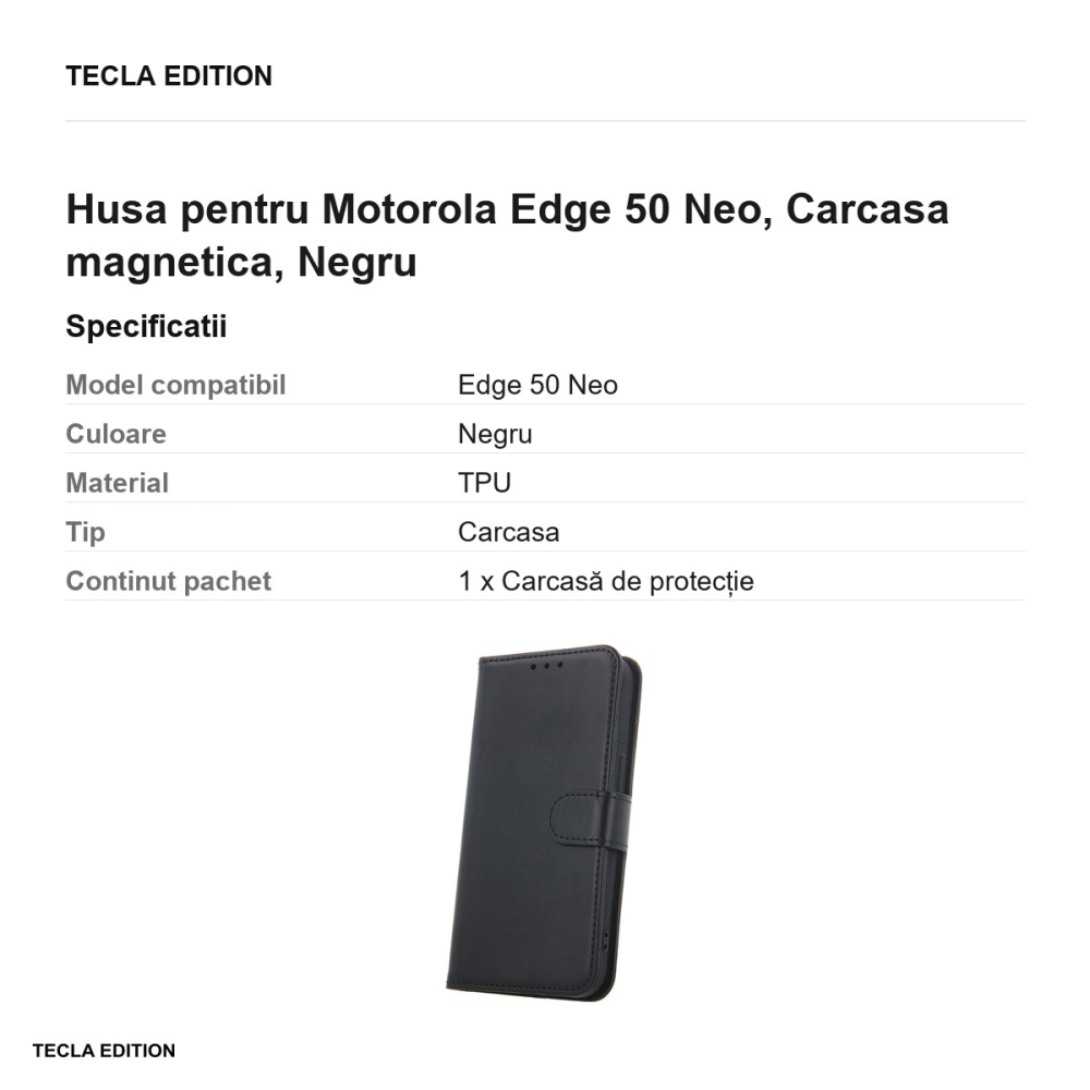 Husa Smart Classic ThinkPhone 25 pentru Motorola Edge 50 Neo, tip carte cu inchidere magnetica, Negru [3]