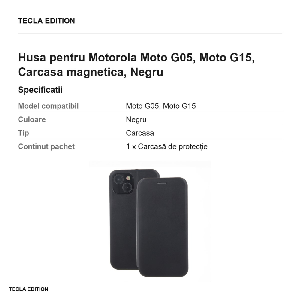 Husa Smart Diva pentru Motorola Moto G05, Moto G15, tip carte cu inchidere magnetica, Negru [3]