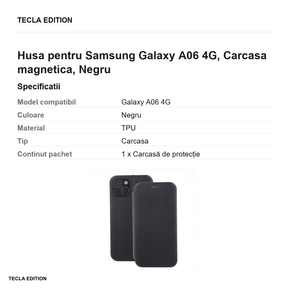Husa Smart Diva pentru Samsung Galaxy A06 4G, tip carte cu inchidere magnetica, Negru [3]