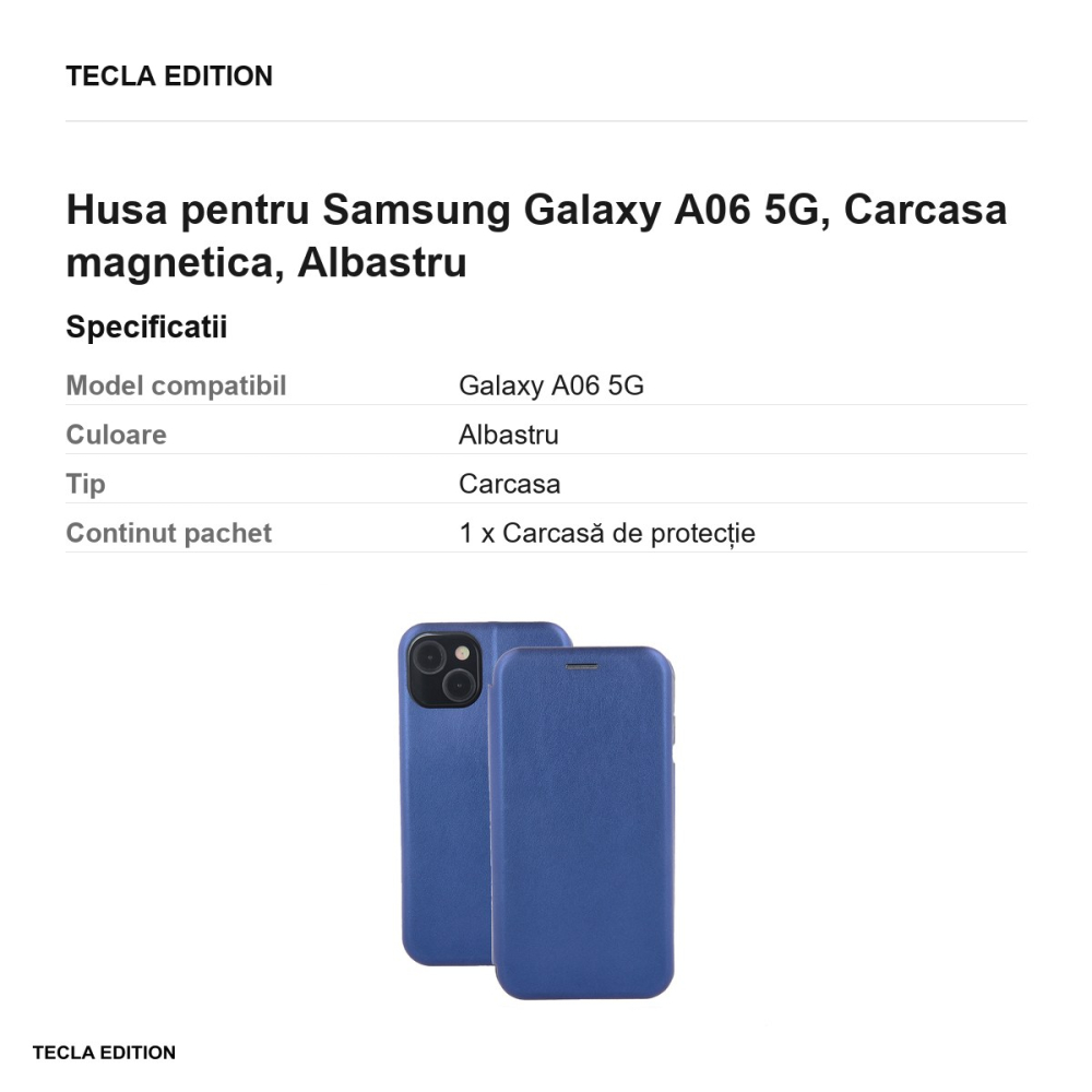 Husa Smart Diva pentru Samsung Galaxy A06 5G, tip carte cu inchidere magnetica, Albastru [3]