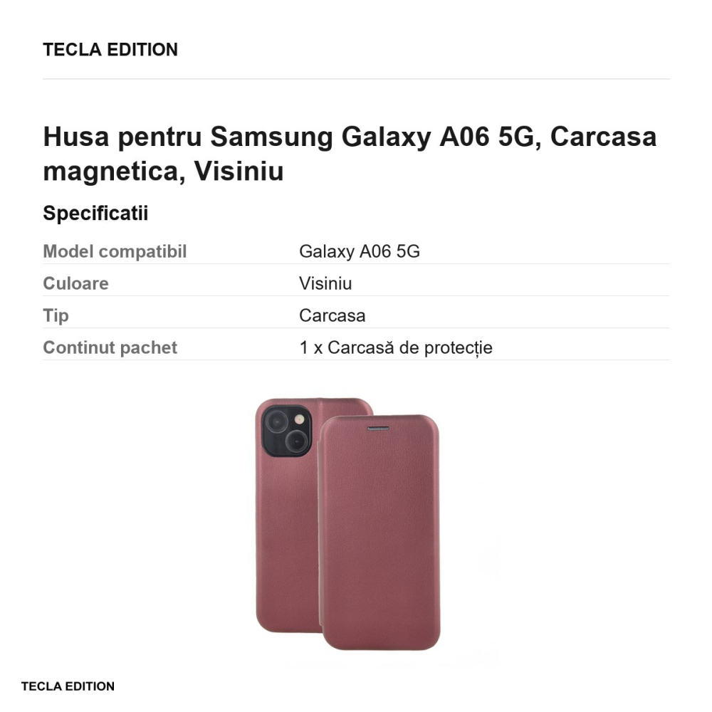 Husa Smart Diva pentru Samsung Galaxy A06 5G, tip carte cu inchidere magnetica, Visiniu [3]