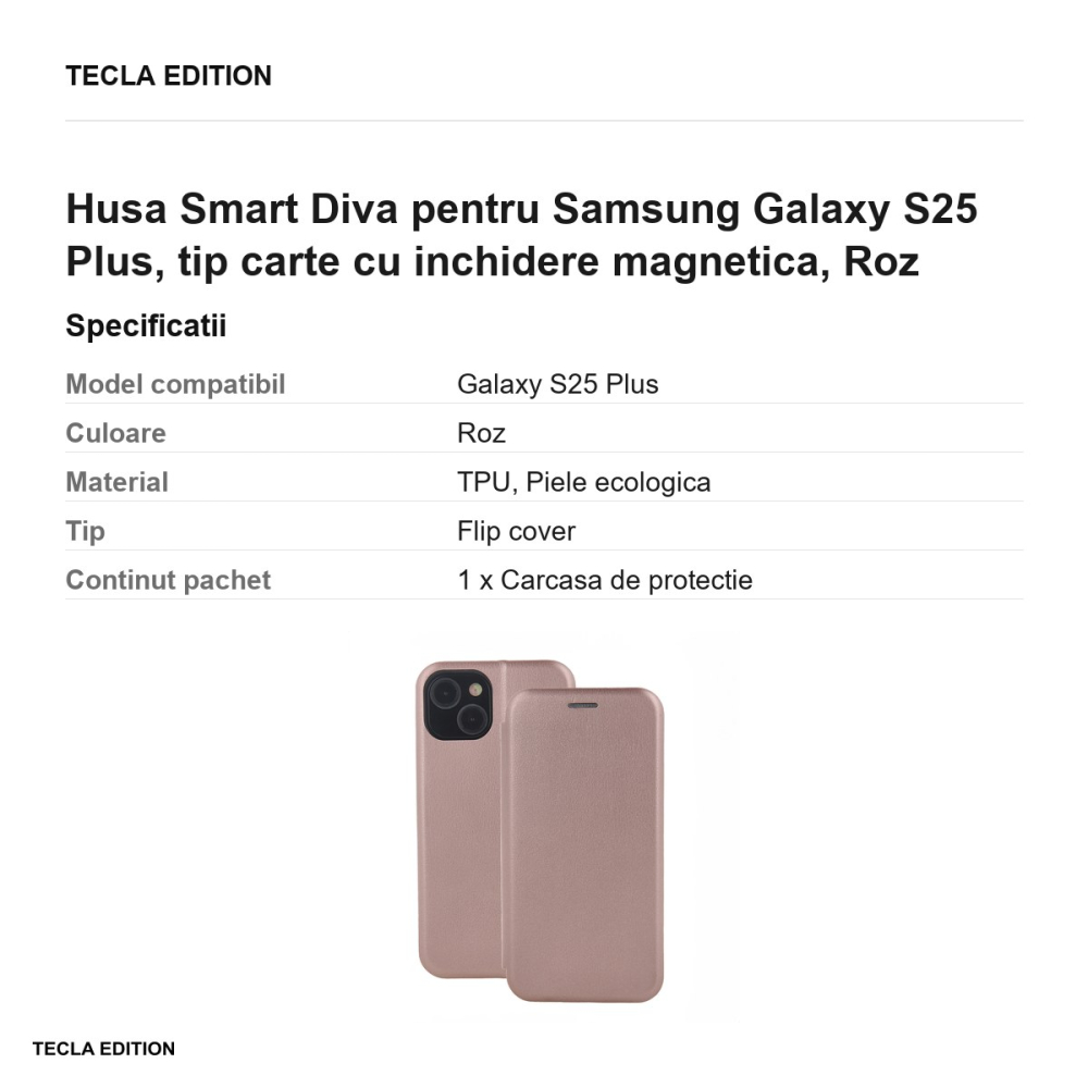 Husa Smart Diva pentru Samsung Galaxy S25 Plus, tip carte cu inchidere magnetica, Roz [3]