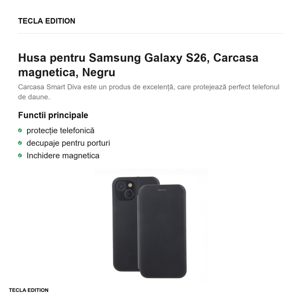 Husa Smart Diva pentru Samsung Galaxy S26, tip carte cu inchidere magnetica, Negru [2]