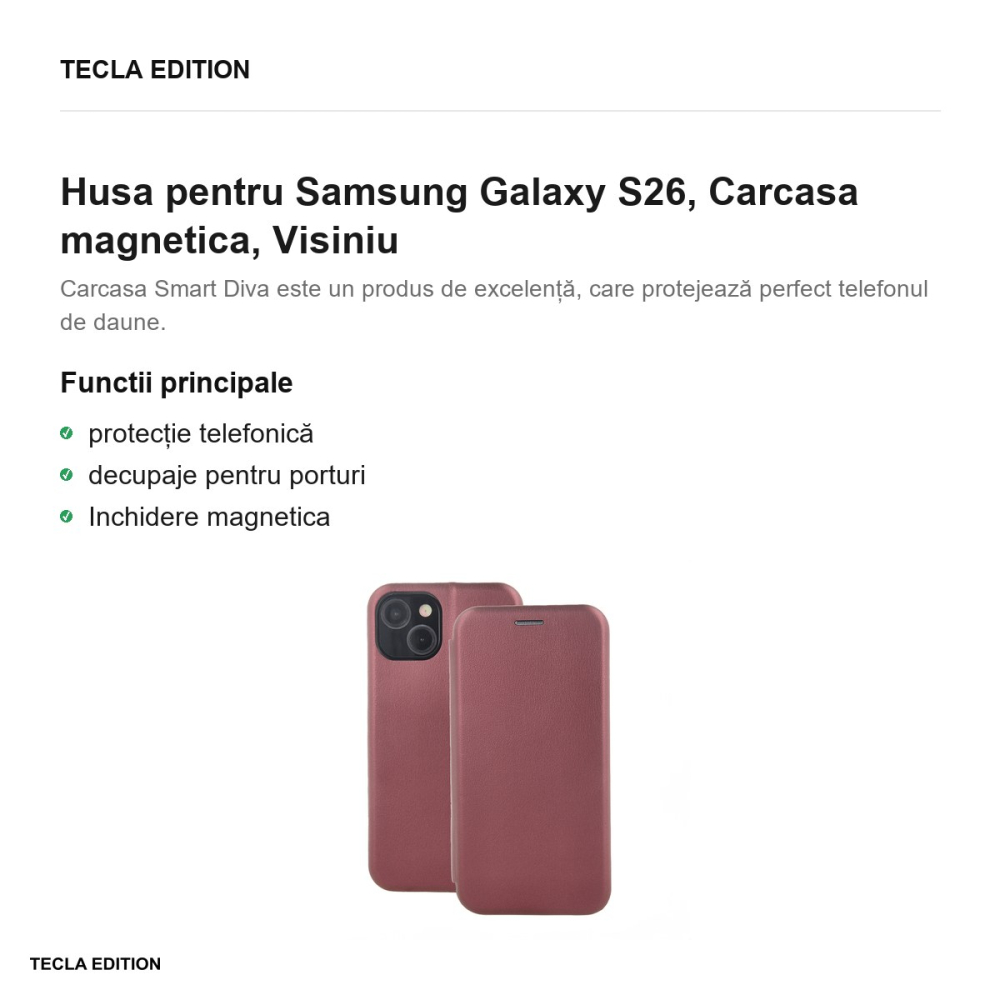 Husa Smart Diva pentru Samsung Galaxy S26, tip carte cu inchidere magnetica, Visiniu [2]