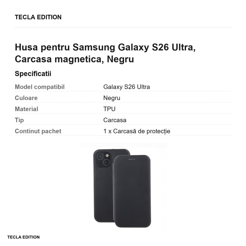 Husa Smart Diva pentru Samsung Galaxy S26 Ultra, tip carte cu inchidere magnetica, Negru [3]