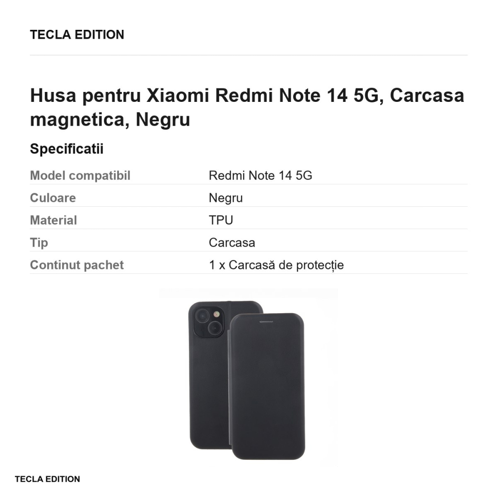 Husa Smart Diva pentru Xiaomi Redmi Note 14 5G, tip carte cu inchidere magnetica, Negru [3]