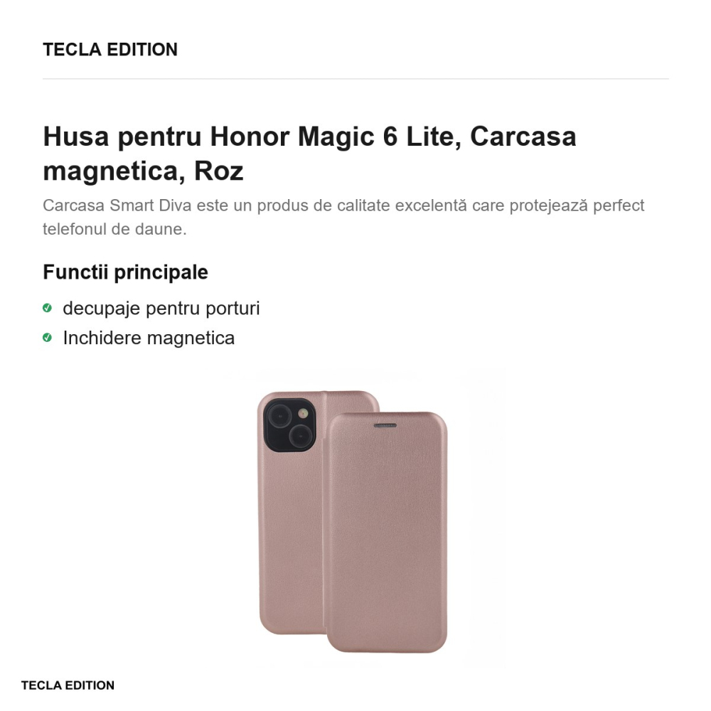 Husa Smart Diva rose pentru Honor Magic 6 Lite, tip carte cu inchidere magnetica, Roz [2]