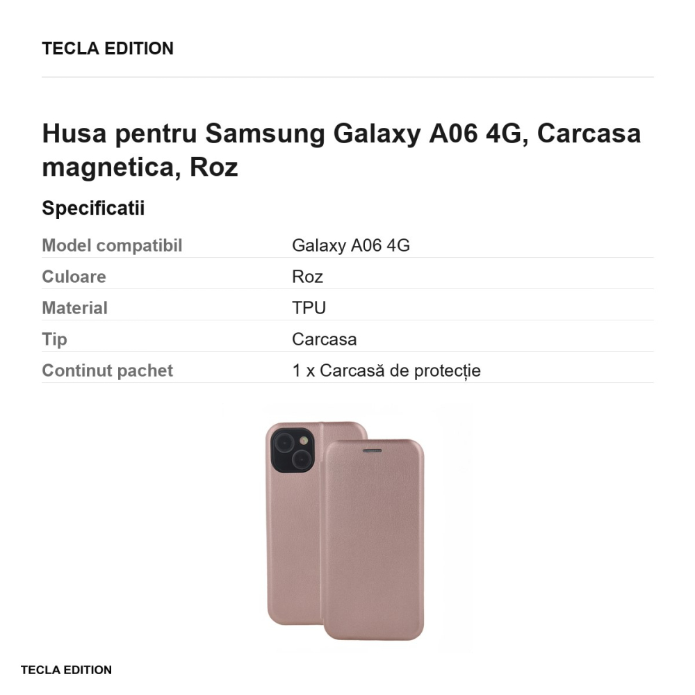 Husa Smart Diva rose pentru Samsung Galaxy A06 4G, tip carte cu inchidere magnetica, Roz [3]