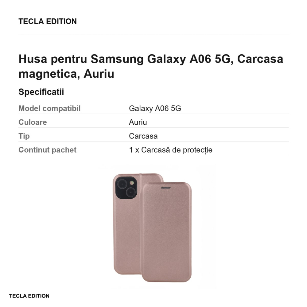 Husa Smart Diva rose pentru Samsung Galaxy A06 5G, tip carte cu inchidere magnetica, Rose Gold Metallic [3]