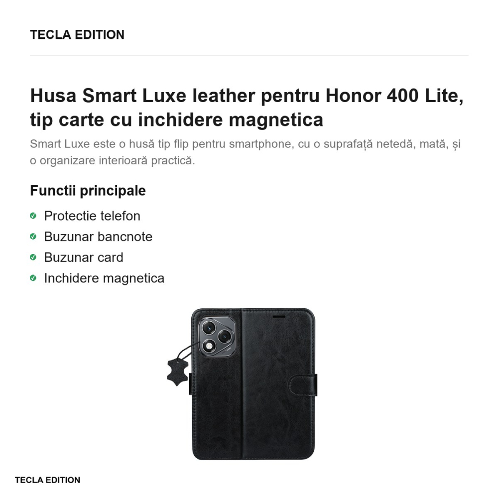 Husa Smart Luxe leather pentru Honor 400 Lite, tip carte cu inchidere magnetica, Negru [2]