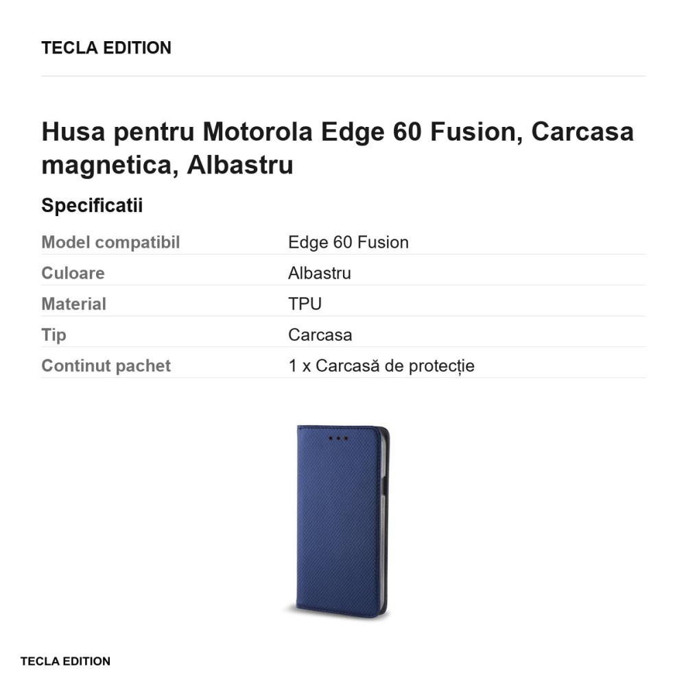 Husa Smart Magnet Fusion pentru Motorola Edge 60 Fusion, tip carte cu inchidere magnetica, Albastru [3]