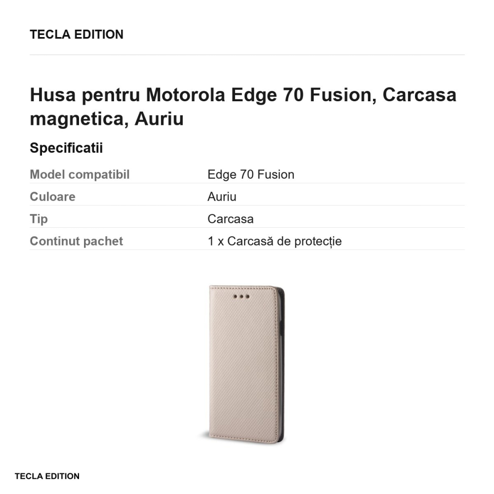 Husa Smart Magnet Fusion pentru Motorola Edge 70 Fusion, tip carte cu inchidere magnetica, Auriu [3]