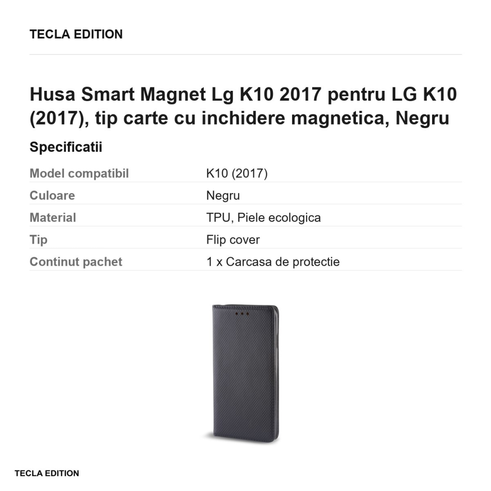 Husa Smart Magnet Lg K10 2017 pentru LG K10 (2017), tip carte cu inchidere magnetica, Negru [3]