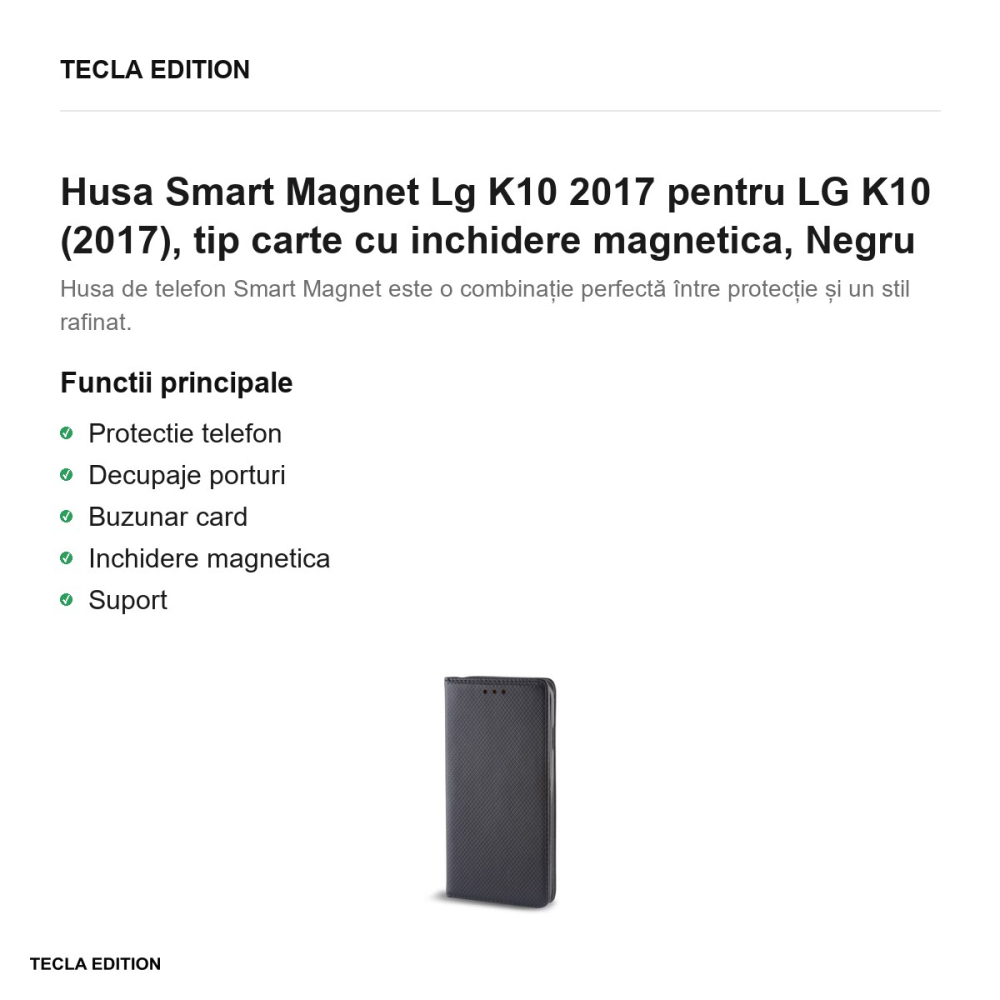 Husa Smart Magnet Lg K10 2017 pentru LG K10 (2017), tip carte cu inchidere magnetica, Negru [2]