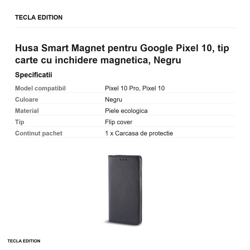 Husa Smart Magnet pentru Google Pixel 10, tip carte cu inchidere magnetica, Negru [3]