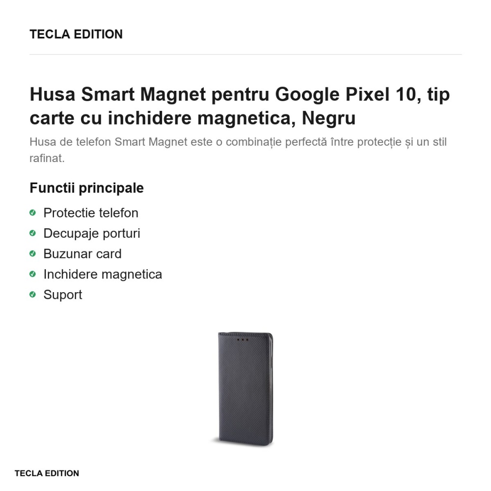 Husa Smart Magnet pentru Google Pixel 10, tip carte cu inchidere magnetica, Negru [2]