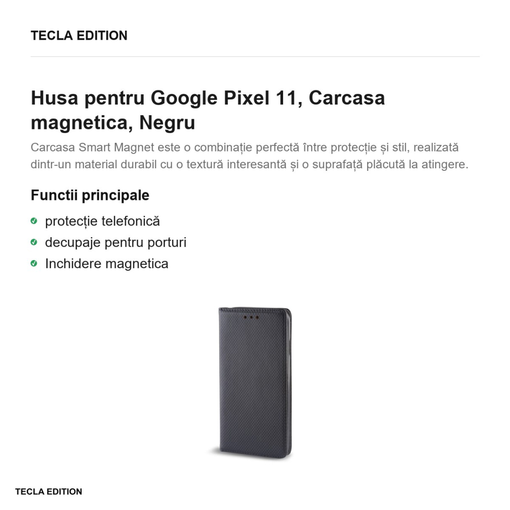 Husa Smart Magnet pentru Google Pixel 11, tip carte cu inchidere magnetica, Negru [2]