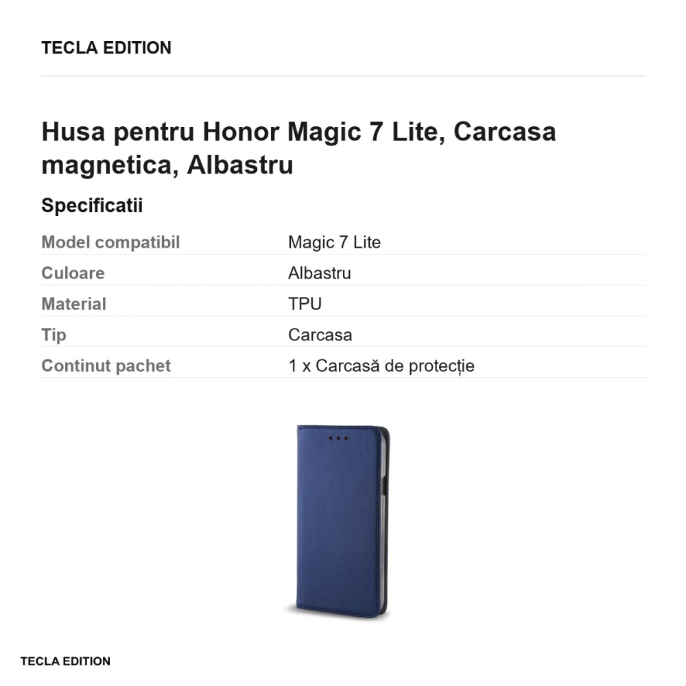 Husa Smart Magnet pentru Honor Magic 7 Lite, tip carte cu inchidere magnetica, Albastru [3]