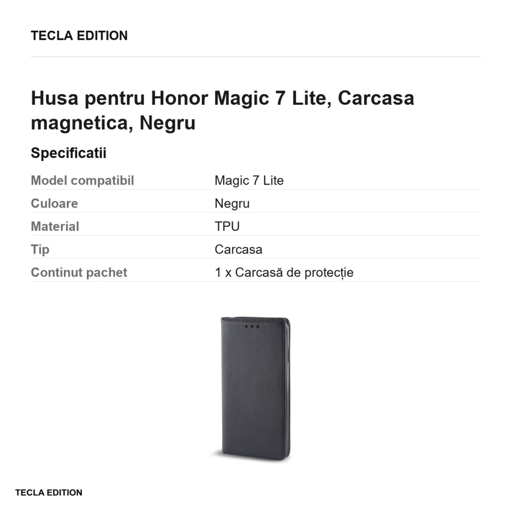 Husa Smart Magnet pentru Honor Magic 7 Lite, tip carte cu inchidere magnetica, Negru [3]