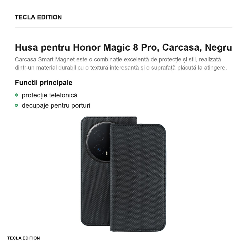 Husa Smart Magnet pentru Honor Magic 8 Pro, tip carte, Negru [2]