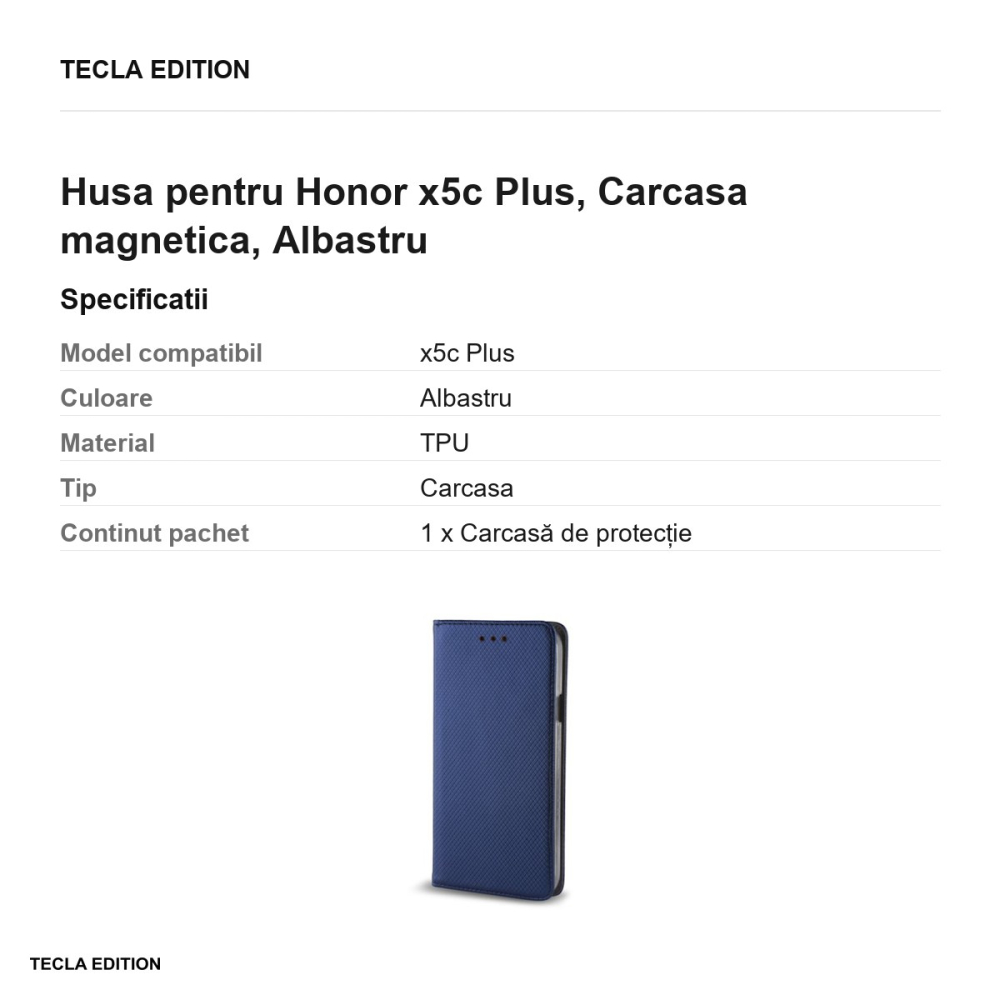 Husa Smart Magnet pentru Honor x5c Plus, tip carte cu inchidere magnetica, Albastru [3]