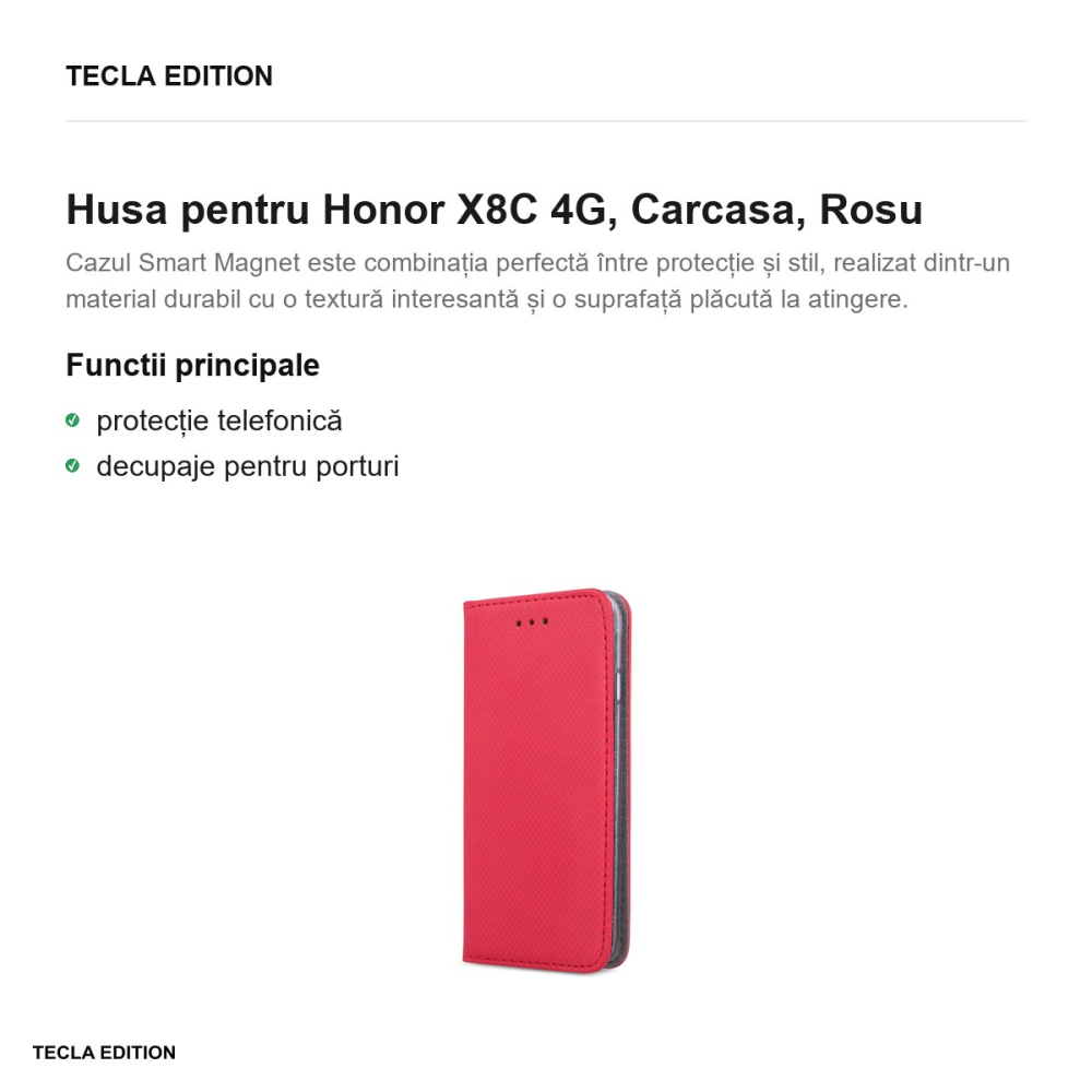 Husa Smart Magnet pentru Honor X8C 4G, tip carte, Rosu [2]