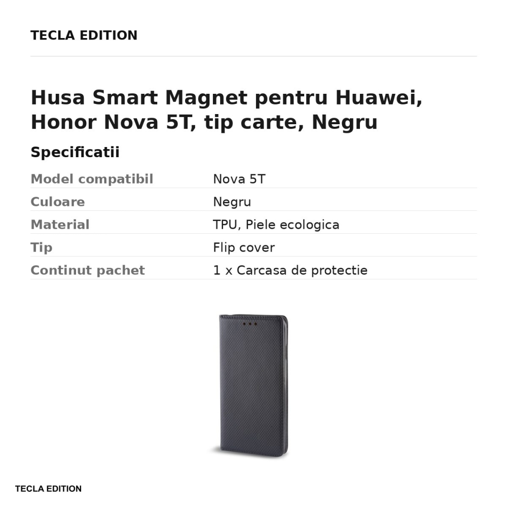Husa Smart Magnet pentru Huawei, Honor Nova 5T, tip carte, Negru [3]