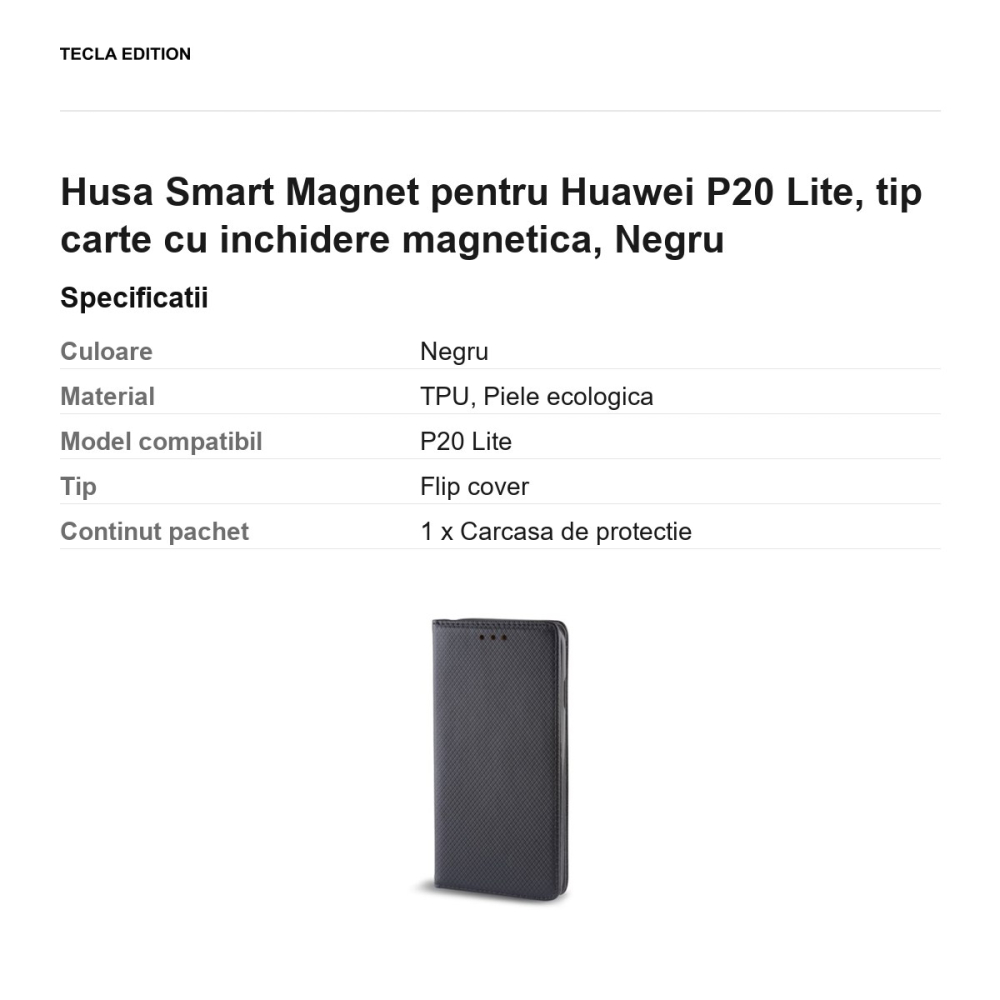 Husa Smart Magnet pentru Huawei P20 Lite, tip carte cu inchidere magnetica, Negru [3]