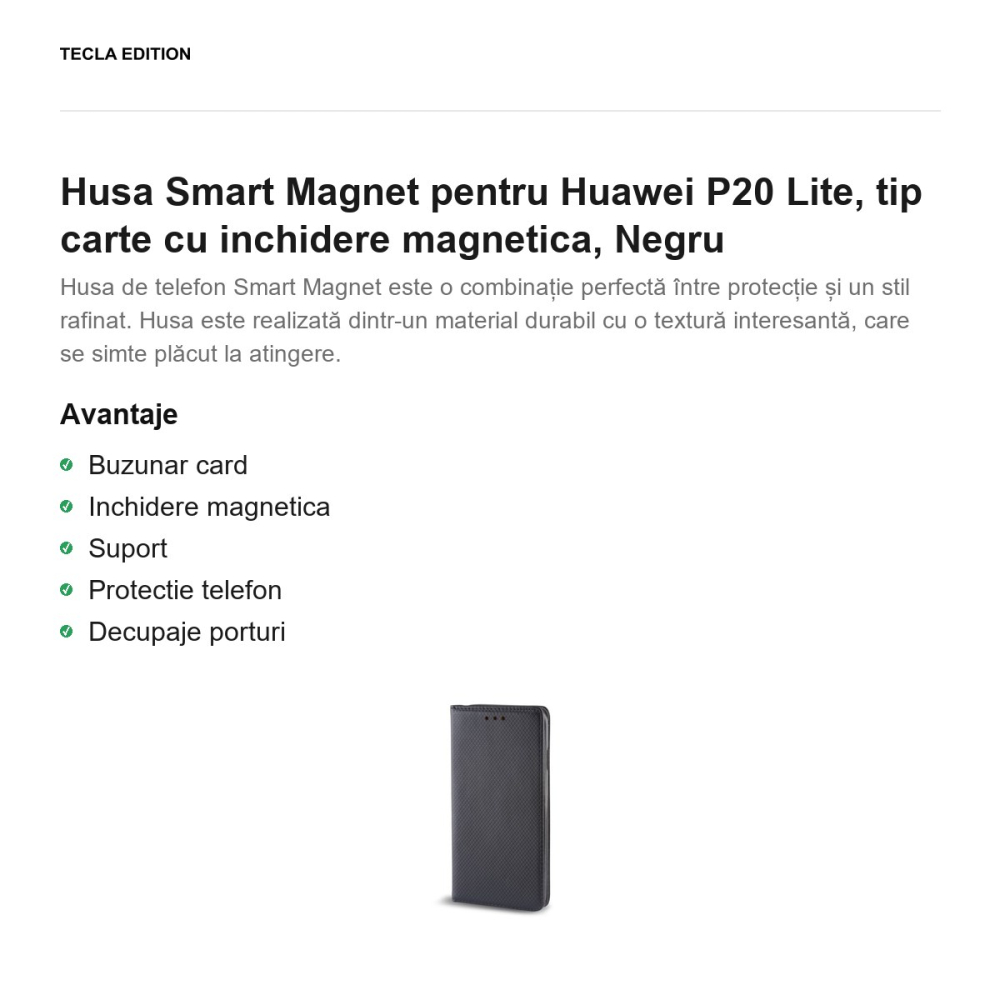 Husa Smart Magnet pentru Huawei P20 Lite, tip carte cu inchidere magnetica, Negru [2]