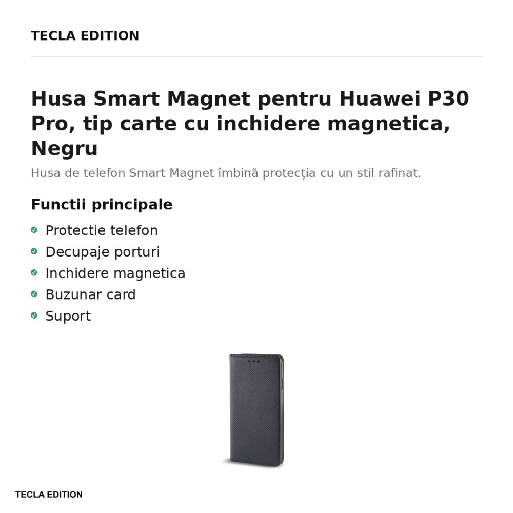 Husa Smart Magnet pentru Huawei P30 Pro, tip carte cu inchidere magnetica, Negru [2]