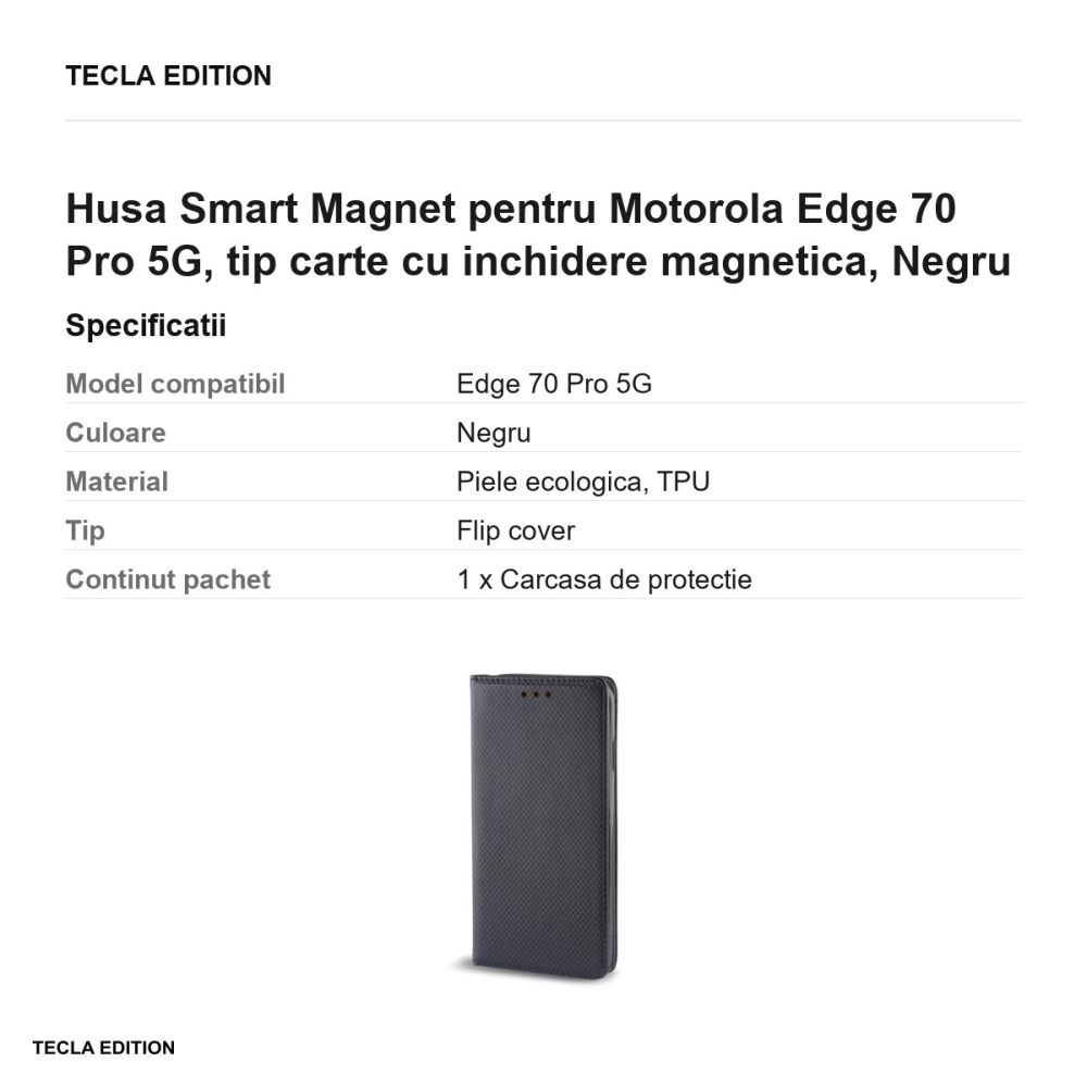 Husa Smart Magnet pentru Motorola Edge 70 Pro 5G, tip carte cu inchidere magnetica, Negru [3]