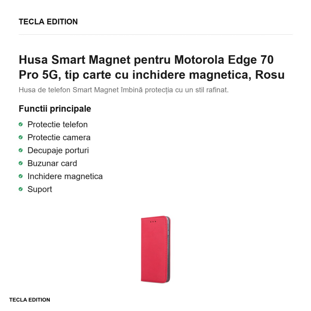 Husa Smart Magnet pentru Motorola Edge 70 Pro 5G, tip carte cu inchidere magnetica, Rosu [2]
