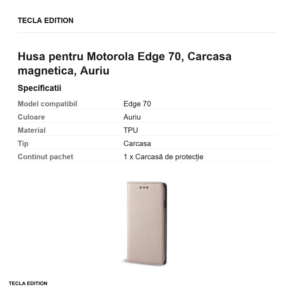 Husa Smart Magnet pentru Motorola Edge 70, tip carte cu inchidere magnetica, Auriu [3]