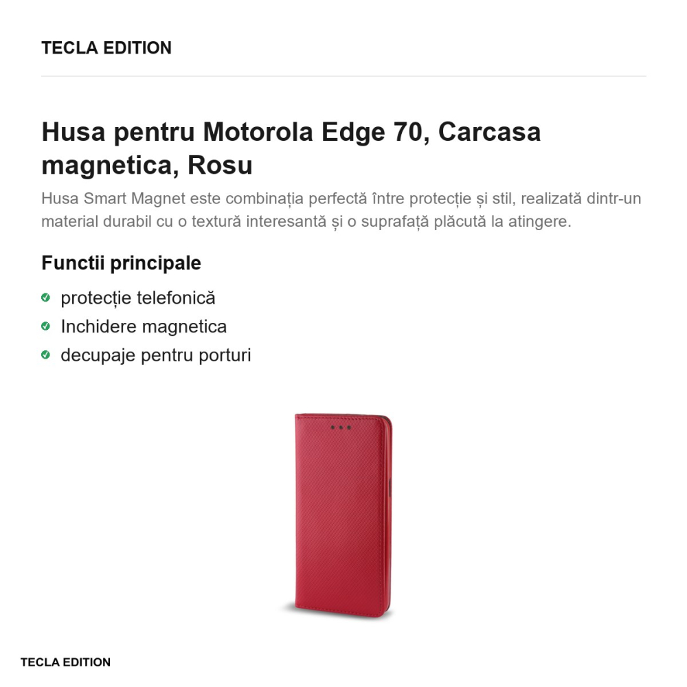 Husa Smart Magnet pentru Motorola Edge 70, tip carte cu inchidere magnetica, Rosu [2]